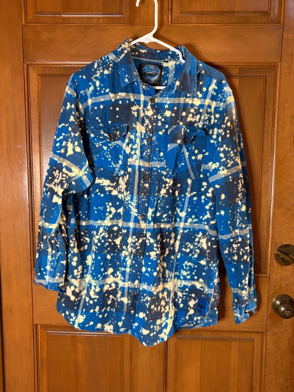 Angry Minnow Splatter Plaid Button Down Top Size XL